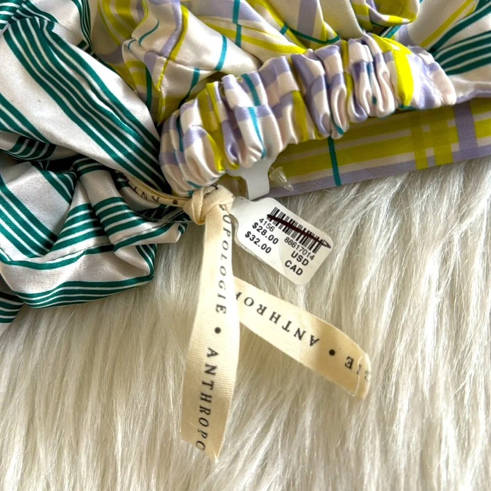 Anthropologie Printed Headband & Scrunchies Striped Green and Plaid Set